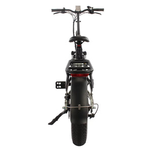 Rear view of the Emu Fat Tyre folding electric bike showing the red tail light and mudguard