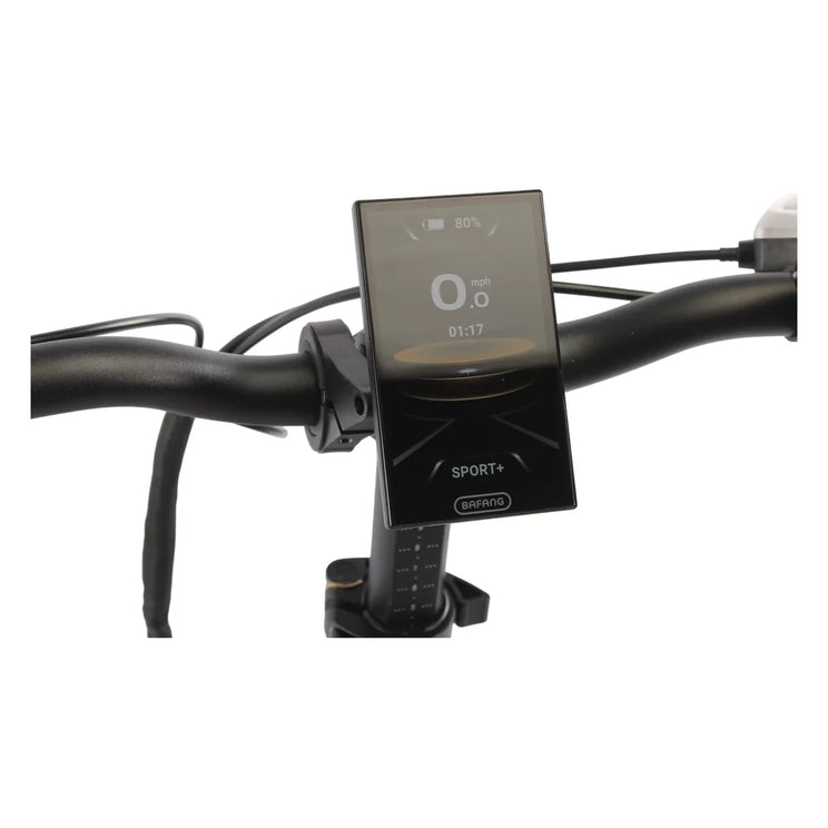 Close up of the Bafang 4 inch TFT colour display on the Emu Fat Tyre folding electric bike