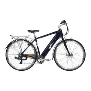 Full side view of the navy blue Emu Roam Crossbar electric bike.