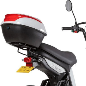 22L rear storage pod mounted on the Eskuta SX-250 Electric Cargo Bike, with a secure lock and matching white finish.