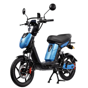 Eskuta SX-250 Series 4 Explorer moped-style electric bike with 250W motor, finished in sleek rmatt blue.