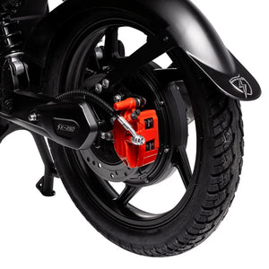 Close up of the 250W brushless rear hub motor on the Eskuta SX-250 Series 4 electric bike