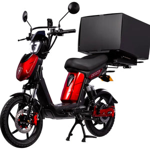 Eskuta SX-250 Series 4 cargo moped-style electric bike with 250W motor, red finish, and large rear delivery box.