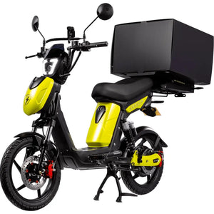 Eskuta SX-250 Series 4 cargo moped-style electric bike with 250W motor, yellow finish, and large rear delivery box.