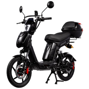 Eskuta SX-250 Series 4 Tourer moped-style electric bike with 250W motor, black body panels, and rear storage box for comfortable commuting and leisure rides.