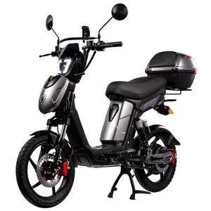 Eskuta SX-250 Series 4 Tourer moped-style electric bike with 250W motor, grey body panels, and rear storage box for comfortable commuting and leisure rides.