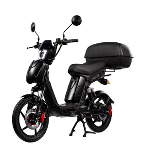 Eskuta SX-250 Voyager Max moped-style electric bike with 250W motor, black body panels, and large rear storage box for enhanced carrying capacity.