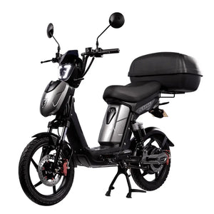 Eskuta SX-250 Voyager Max moped-style electric bike with 250W motor, grey body panels, and large rear storage box for enhanced carrying capacity.