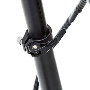 Close-up of the quick-release clamp on the handlebar stem allowing for easy height adjustment on the EZEGO Fold bike.