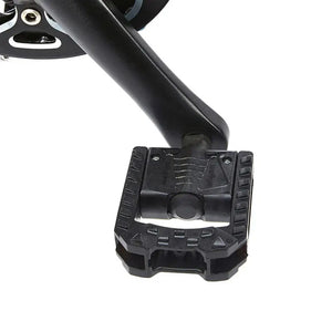 Detail of the black folding pedal on the EZEGO Fold e-bike.