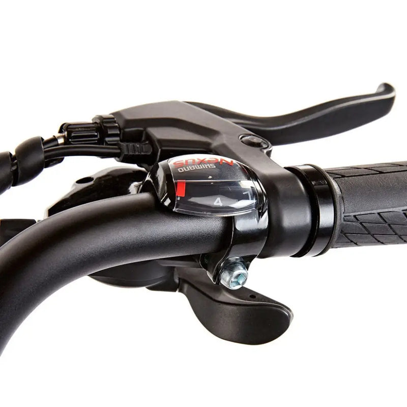 Rider's view of the Shimano Nexus 7-speed grip shifter located on the right handlebar of the EZEGO Step NX.