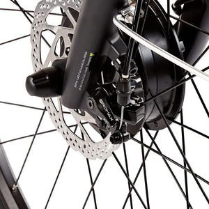 Close-up of a bicycle wheel with disc brake system on a white background