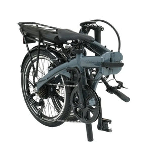 Falcon Compact electric folding bike 250W fully folded for storage, showing compact design ideal for commuting and transport.