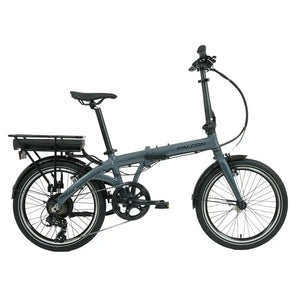 Falcon Compact electric folding bike 250W in grey profile view, featuring low-step frame and practical urban setup.