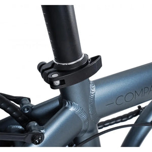 Close-up view of the seat post clamp on the Falcon Compact Electric Folding Bike 250W, showing its sturdy frame and quick-release adjustment.