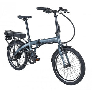 Side view of the Falcon Compact Electric Folding Bike 250W, featuring a lightweight frame, rear hub motor, and ergonomic handlebars.