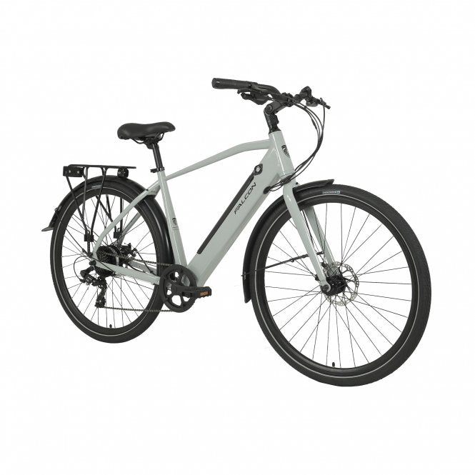 Falcon Liberty Crossbar angled side profile showing its black wheels, grey frame and black saddle