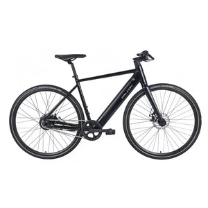 Side view of the Falcon Zone Single Speed electric hybrid bike in matte black, featuring a lightweight frame and 250W rear hub motor.