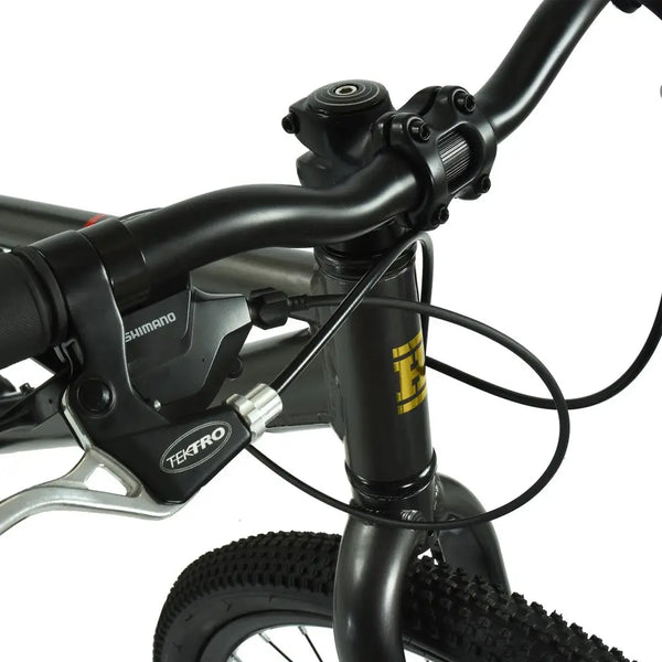 Detailed shot of the Shimano/Tektro brake and shifter lever assembly on the HOY Pentland 26".