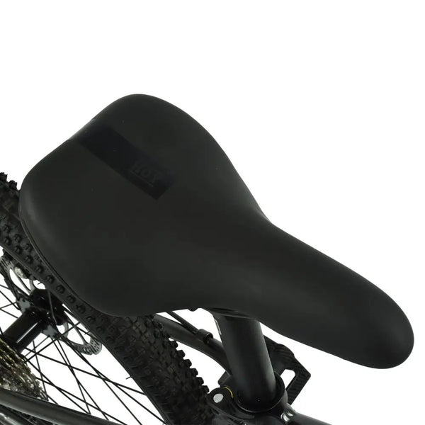 Close-up of the ergonomic black saddle designed for comfort on the HOY Pentland kids' bike.
