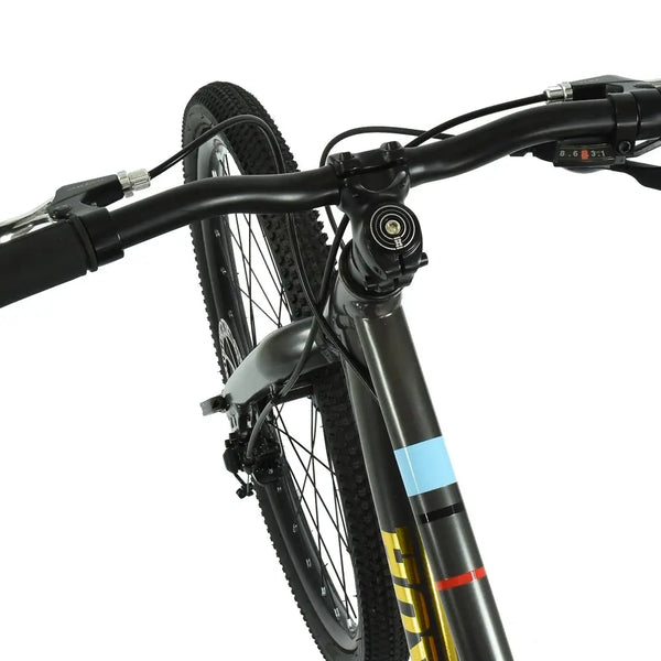 Close-up of the handlebar cockpit and easy-to-use 7-speed shifter on the HOY Pentland.