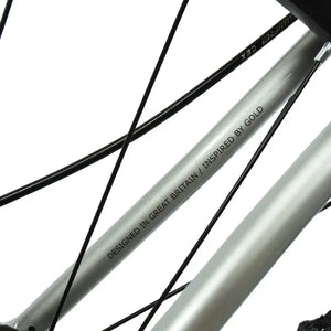 Designed in Great Britain inscription on the chainstay of the Titanium Silver HOY Pentland
