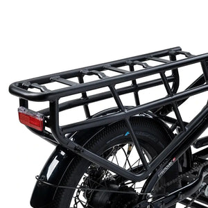 Rear view of the Humber Flex LT cargo rack with integrated rear reflector and cargo support frame.