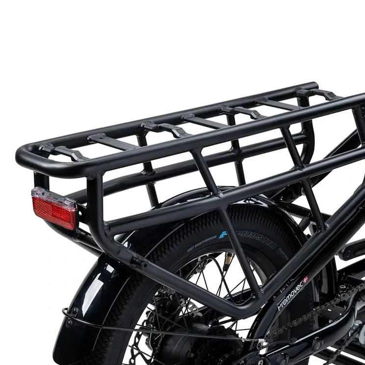 Rear view of the Humber Flex LT cargo rack with integrated rear reflector and cargo support frame.