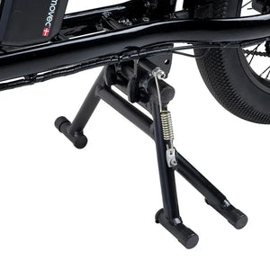 Close up of the Humber Flex LT centre stand for stable parking and cargo loading.