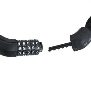 Close-up of the high-security 5-digit combination mechanism on a Hygge chain lock, displaying the white numbering and branding.