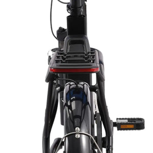 Hygge Herlev e bike rear rack and integrated light close up for urban visibility and practicality.