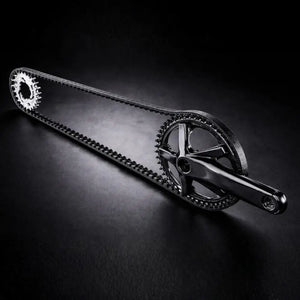 Hygge Herlev e bike belt drive system with crankset showing clean, low maintenance drivetrain setup.
