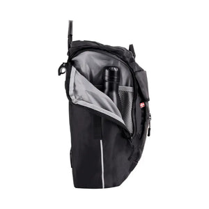 Interior view of the open Hygge pannier bag, highlighting spacious internal pockets for organising work or school essentials.