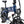The blue Hygge Sorø electric bike front suspension fork with integrated LED headlight for improved comfort and visibility.