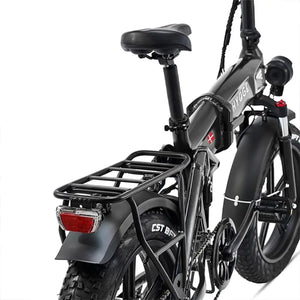 Black Hygge Sorø electric bike rear rack and saddle designed for comfort and carrying everyday cargo.