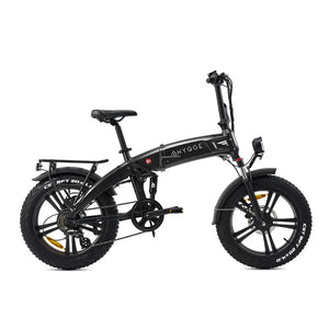 Hygge Sorø folding electric bike in black with full suspension and fat tyres for stable all-terrain riding.
