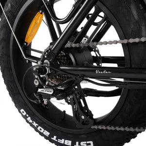 Hygge Vester electric bike Shimano gear system and drivetrain detail showing smooth shifting components and rear cassette.