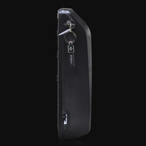 The removable battery for the Hygge Vester Folding Fat Tyre Electric Bike 250W shown against a dark background.