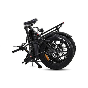 Folded black Hygge Vester Step electric bike demonstrating compact storage-friendly folded design.