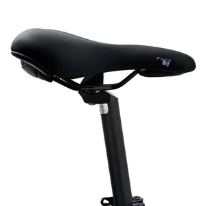 Hygge Virum folding ebike black FreeWay comfort saddle on adjustable seatpost.