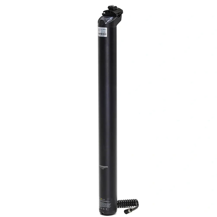 Hygge Virum folding ebike concealed lithium ion battery integrated inside the black seatpost tube.