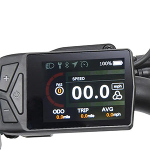 Hygge Virum colour LCD display showing ride data, battery status and pedal assist controls on handlebars.