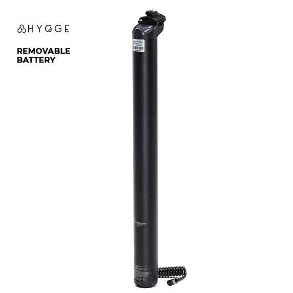 Upright view of the Hygge Virum Series 2025 spare battery designed for electric bikes.