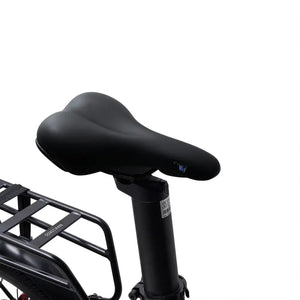 Hygge Virum Step electric bike comfort saddle and seat post detail designed for a smooth and supportive riding experience.