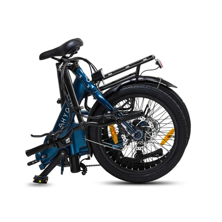 Hygge Virum folding electric bike fully folded for easy storage and transport in compact urban spaces.