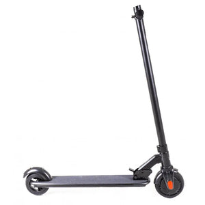 Side view of the Li-Fe 200 electric scooter in black with slim frame and solid tyres.