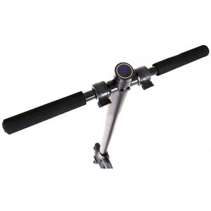 Close-up of the Li-Fe 350 Plus electric scooter handlebar with digital display and brake lever.