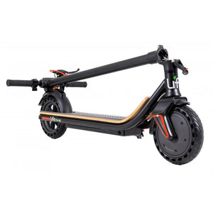 Folded Li-Fe 350HC electric scooter 350W in black, compact design for easy carrying and storage.