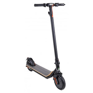 Front view of the Li-Fe 350HC electric scooter 350W in black, highlighting handlebars, headlight, and slim frame.