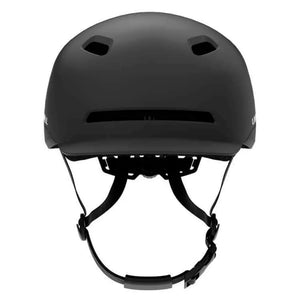 Front view of the Livall C20 smart cycle helmet in matte black, showcasing its front vents and chin strap.